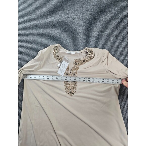 Susan Graver Embellished Tunic Top – Beige Long Sleeve Women’s SZ M - Picture 5 of 7